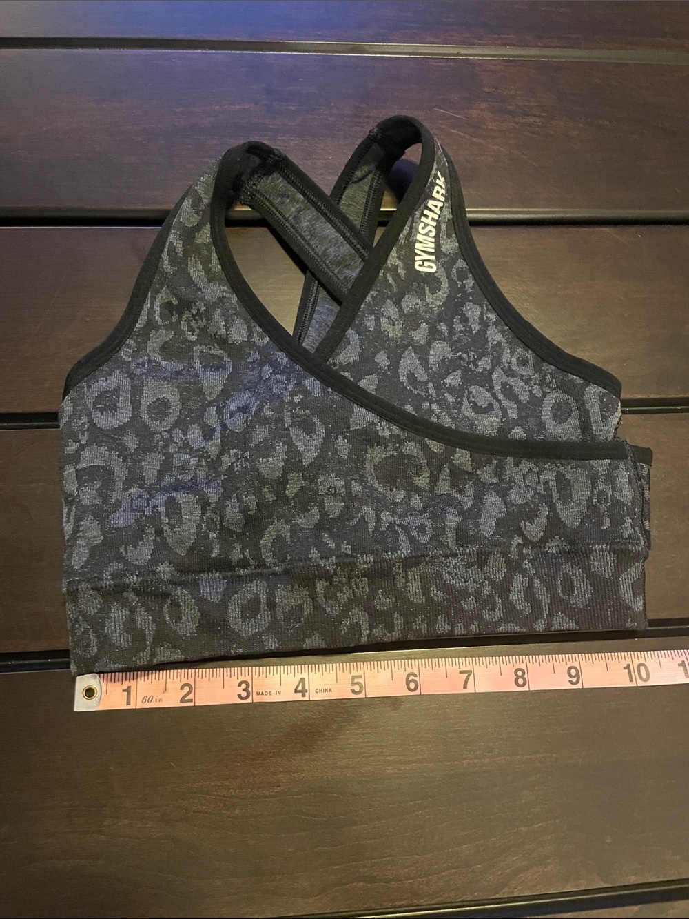 Gymshark Black & Charcoal Leopard Jacquard Cross-Back Sports Bra